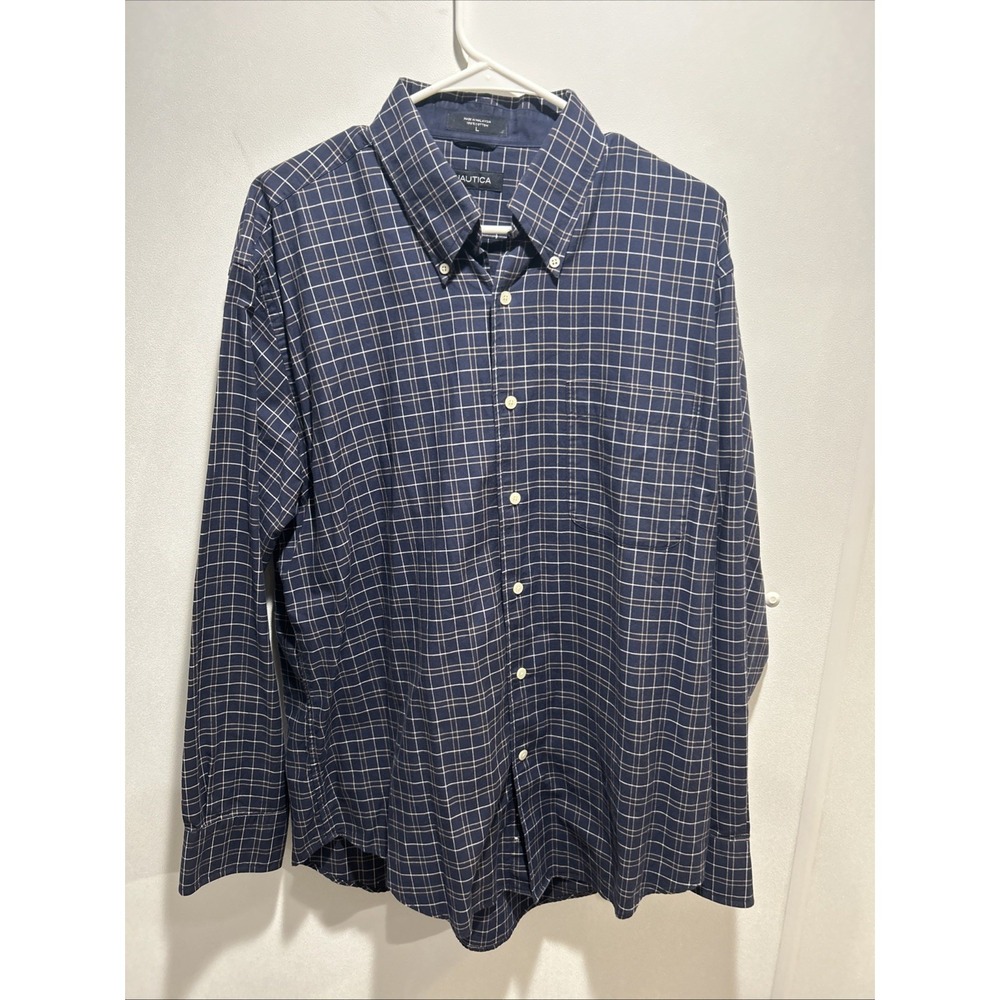 Nautica Blue Plaid‎ Button-Down Dress Shirt Large